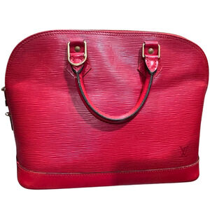 Louis Vuitton Alma Red Top Handle Bag Epi Leather with Lock & Key